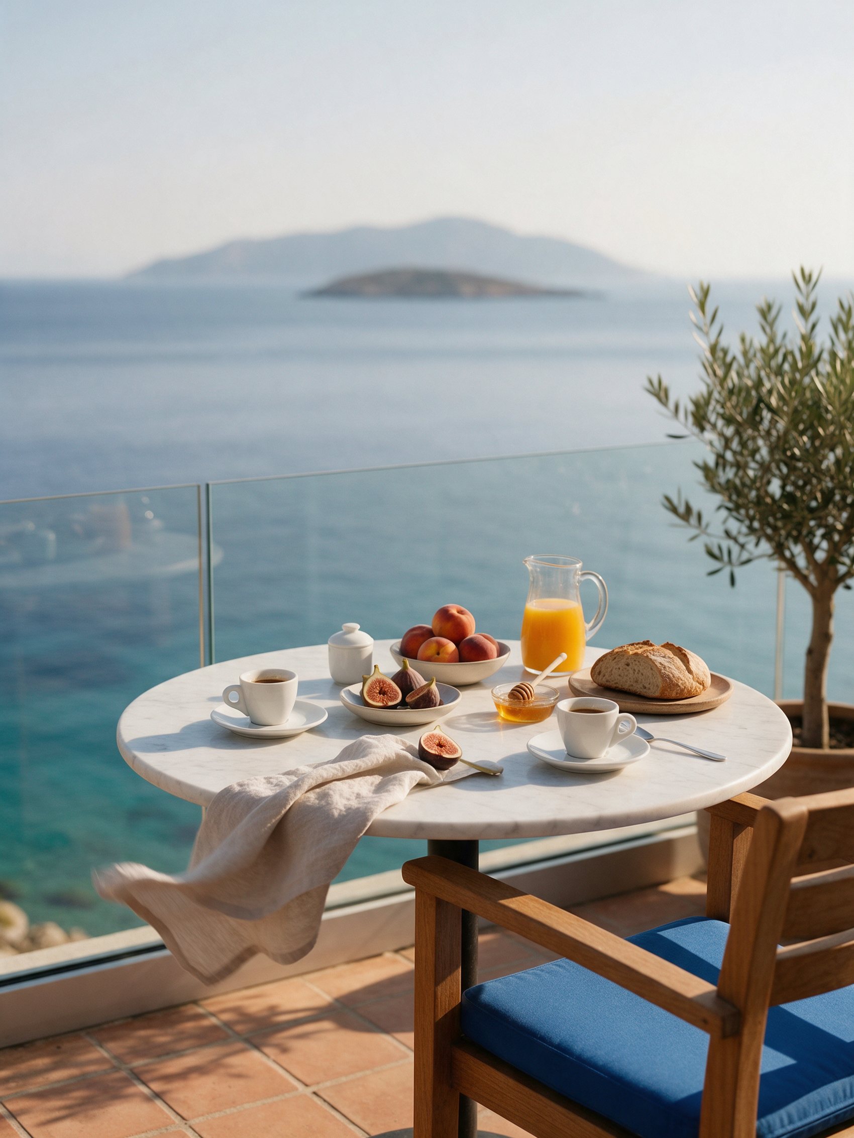 Breakfast on a private veranda above the sea